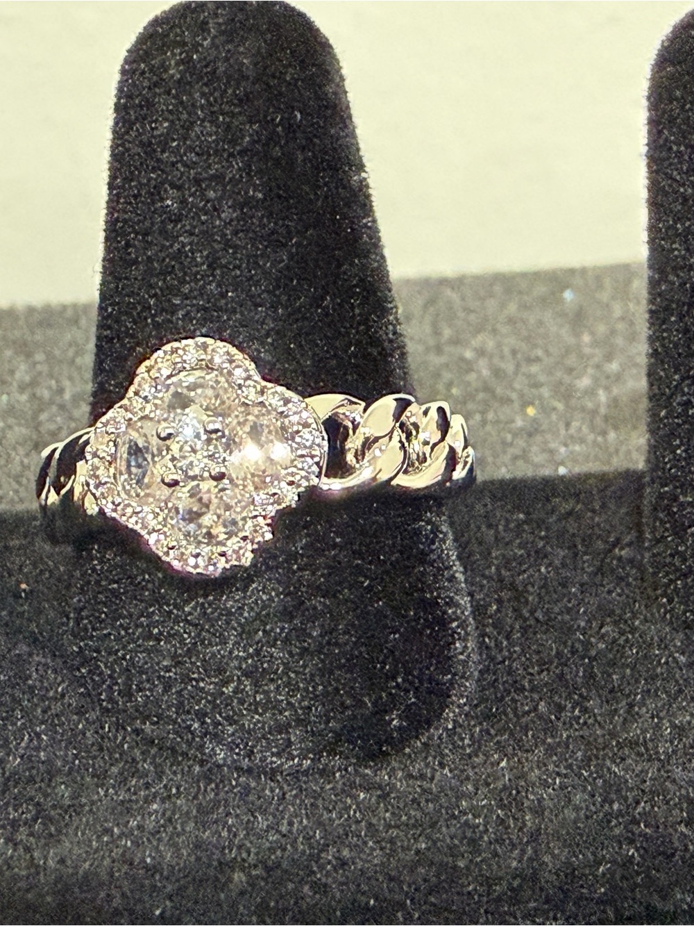 Diamond Halo Floral Cluster Ring in Yellow Gold Plated